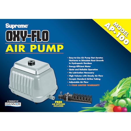 Danner AP-100 air pump, Energy Efficient Motor, Quiet, High Vol Steady Air Flow. 40528